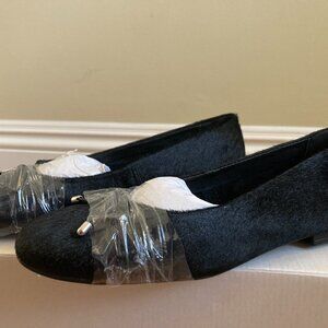 Black Fur Leather Slip On Shoes